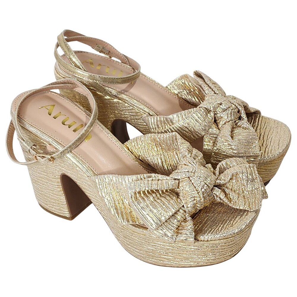 Arula Gold Platform Heels NWT Size 9  Bow  Ankle Strap Sandals